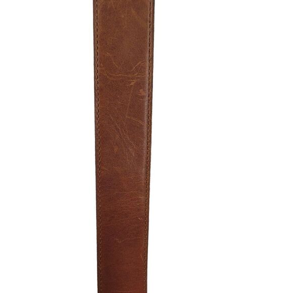 Vintage 80's Ritz Leather Belt S Brown Hieroglyphic Symbol Beads Brass Buckle - Picture 8 of 13